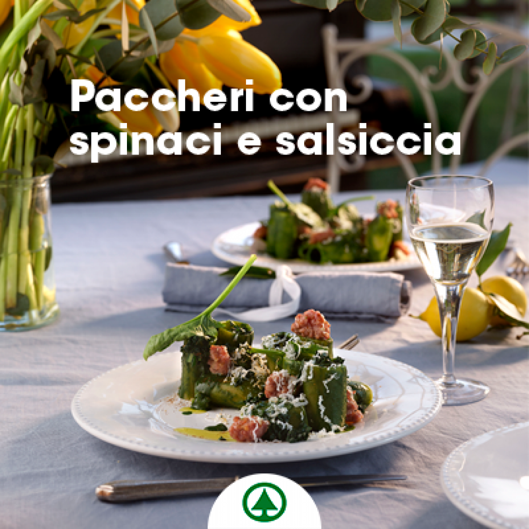 Ricetta Paccheri con spinaci e salsiccia